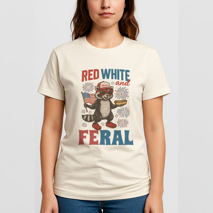 Red White and Feral Raccoon Shirt – Funny 4th of July 'Merica Tee for Chaos Lovers – Natural Tee - Up To 5X