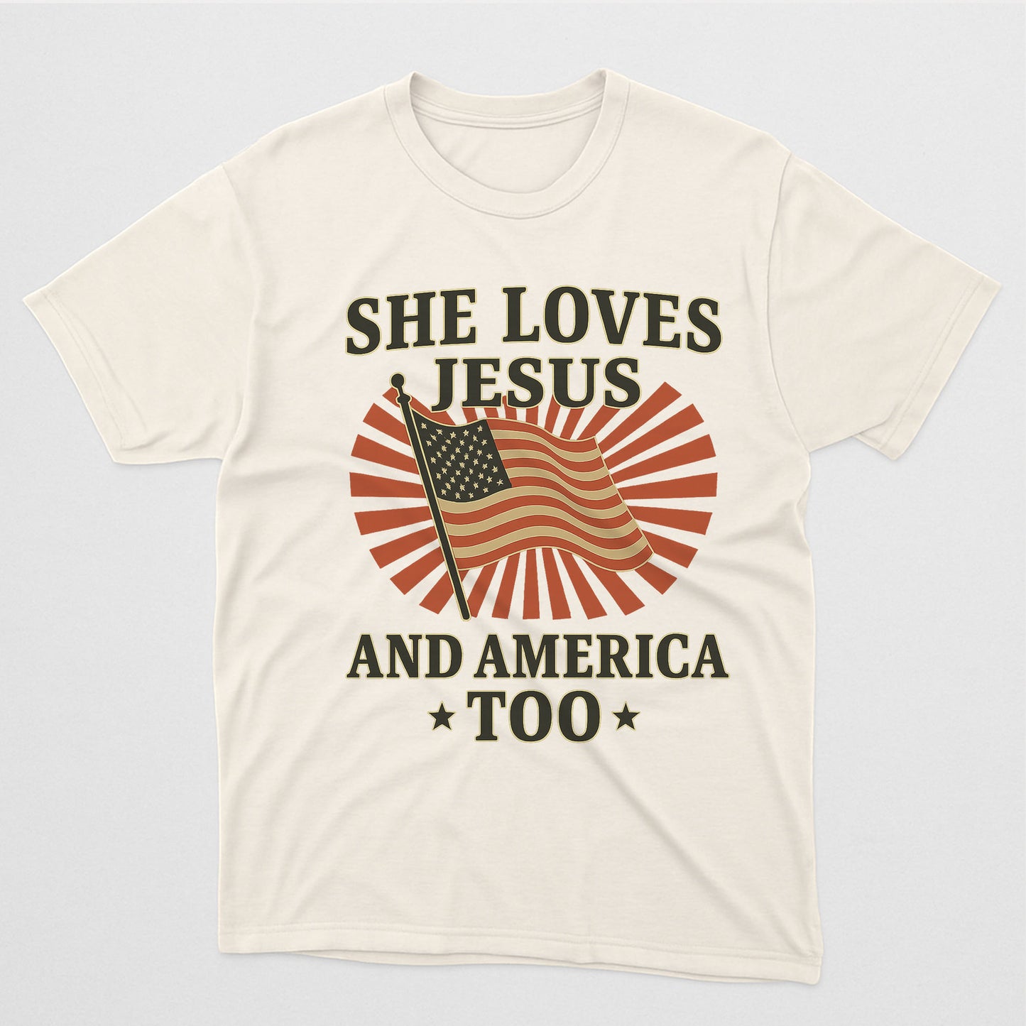 She Loves Jesus And America Too Shirt – Patriotic 4th Of July Tee For Christian  – Natural Tee - Up To 5X