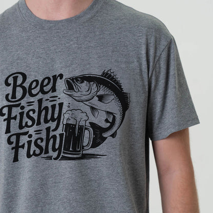 Funny Fishing Shirt - Beer Fishy Fishy Graphic Tee - Fisherman & Beer Lover Gift  – Sport Grey – Up To 5XL