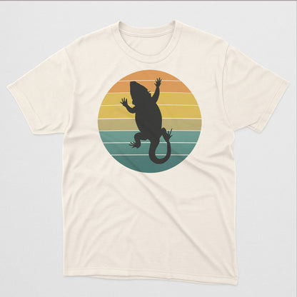 GRetro Lizard Silhouette T-Shirt – Vintage Sunset Reptile Tee - Natural - Up To 5XL