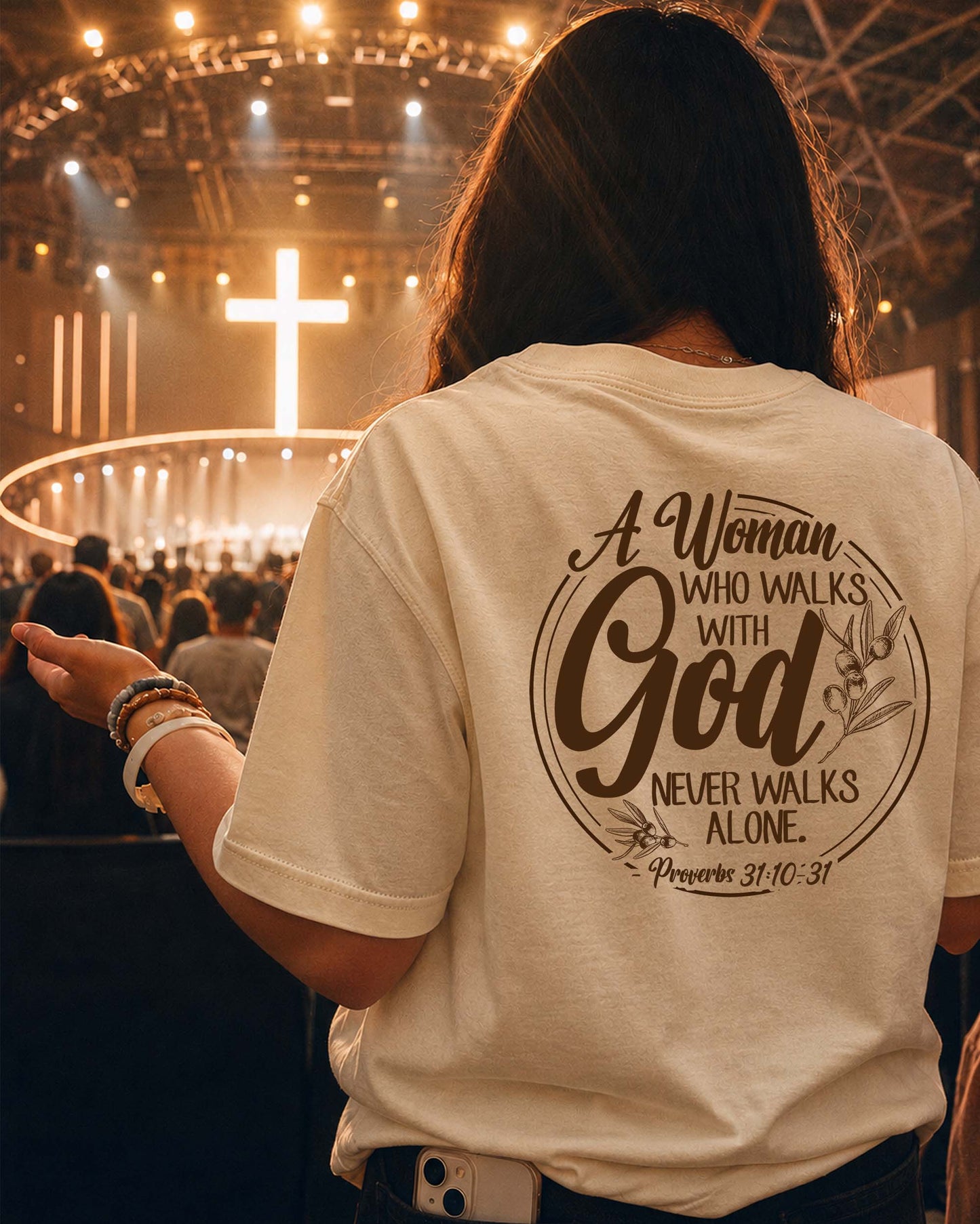 A Woman Who Walks With God Never Walks Alone Tee | Proverbs 31 Christian Shirt