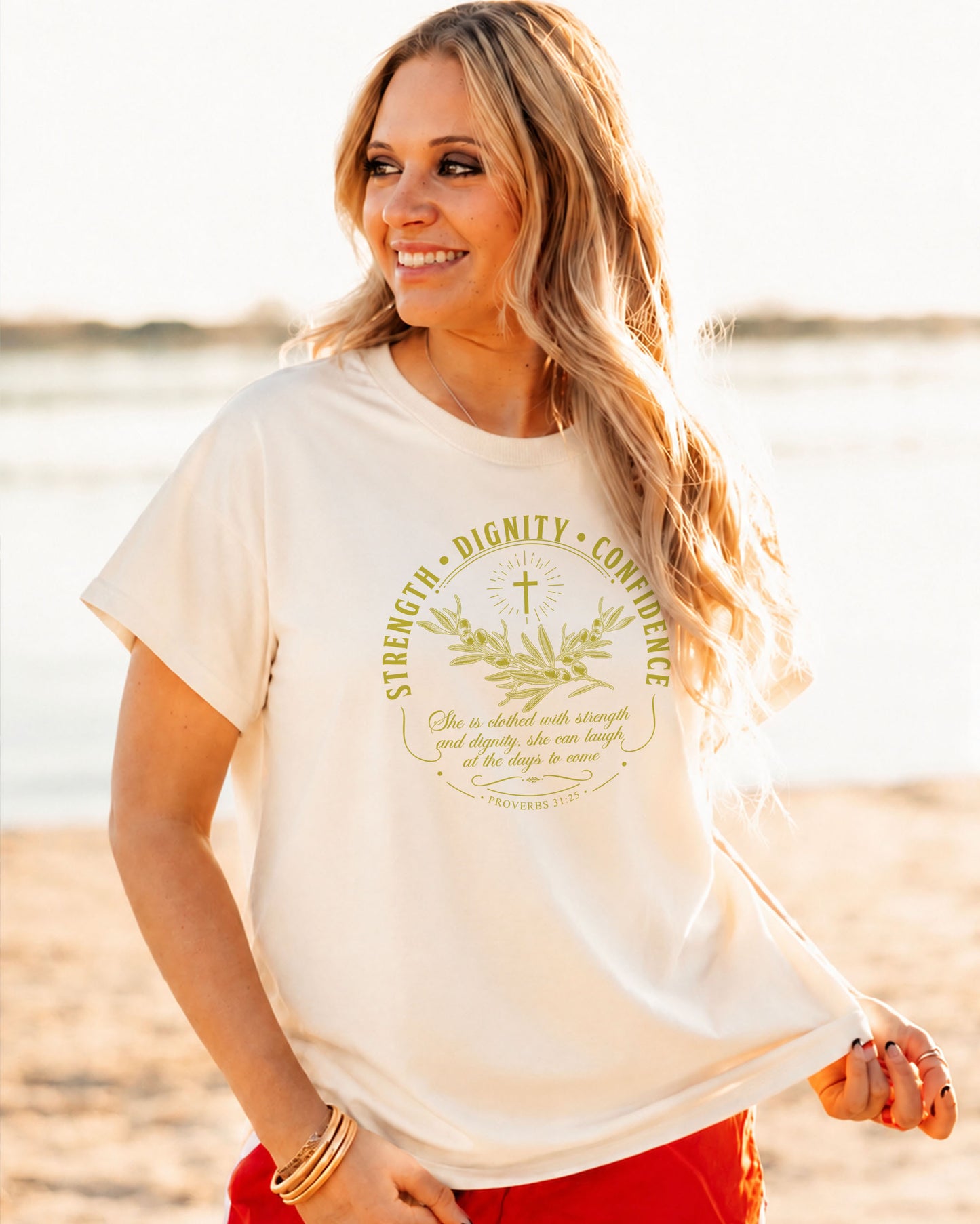 Strength • Dignity • Confidence Christian Women's T-Shirt | Proverbs 31:25 Graphic Tee