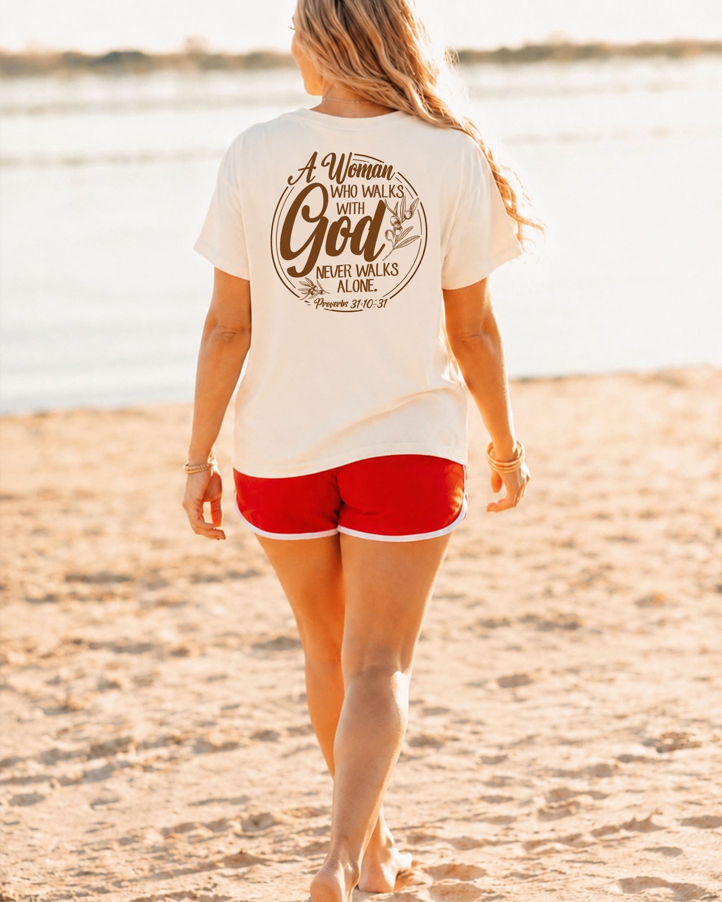 A Woman Who Walks With God Never Walks Alone Tee | Proverbs 31 Christian Shirt