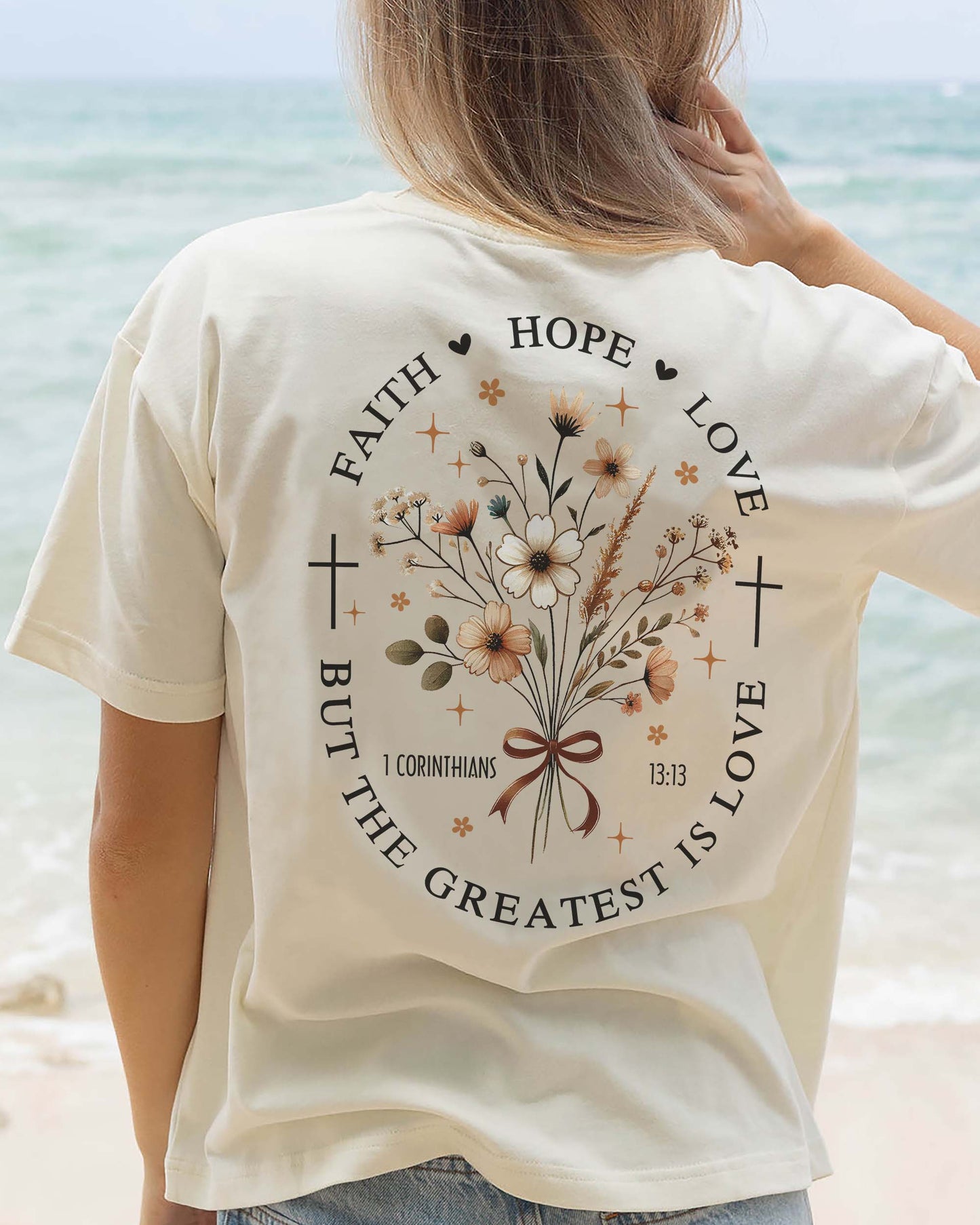 Faith, Hope & Love Floral Christian T-Shirt