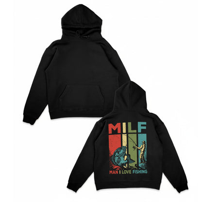 MILF Man I Love Fishing Hoodie – Funny Fishing Hoodie, Retro Bass Fisherman Gift, Humor Angler Apparel