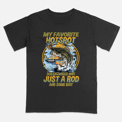 Fishing Humor Shirt – Favorite Hotspot No WiFi Rod and Bait Tee – Funny Fisherman Gift – Black – Up To 5XL