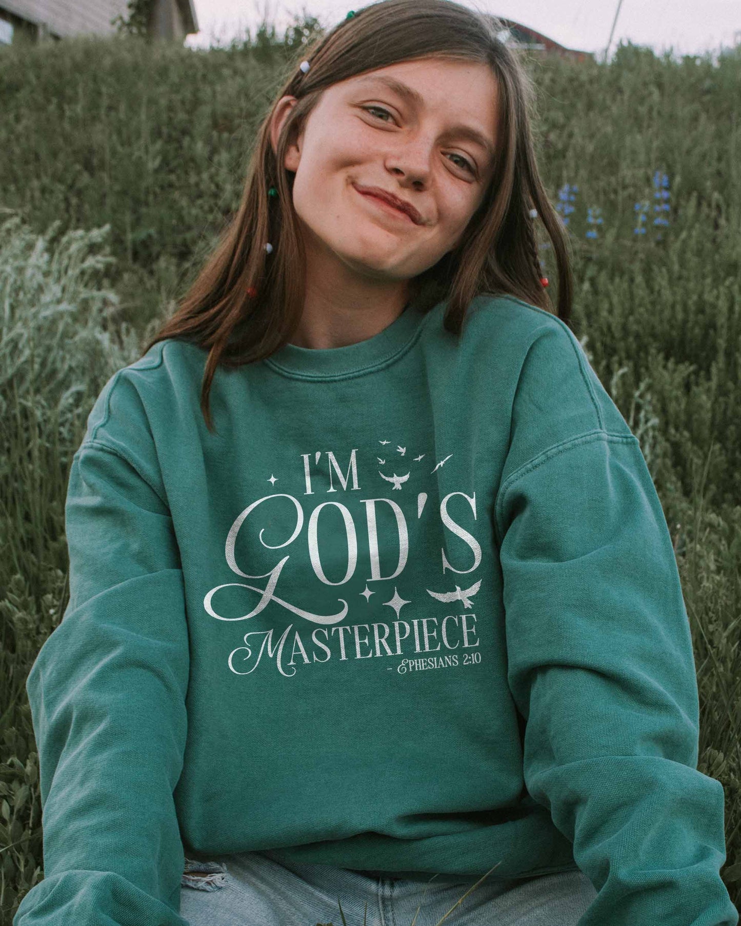 I'm God's Masterpiece Christian Comfort Colors® Sweatshirt | Ephesians 2:10 Women's Faith Crewneck