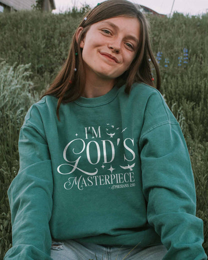 I'm God's Masterpiece Christian Comfort Colors® Sweatshirt | Ephesians 2:10 Women's Faith Crewneck
