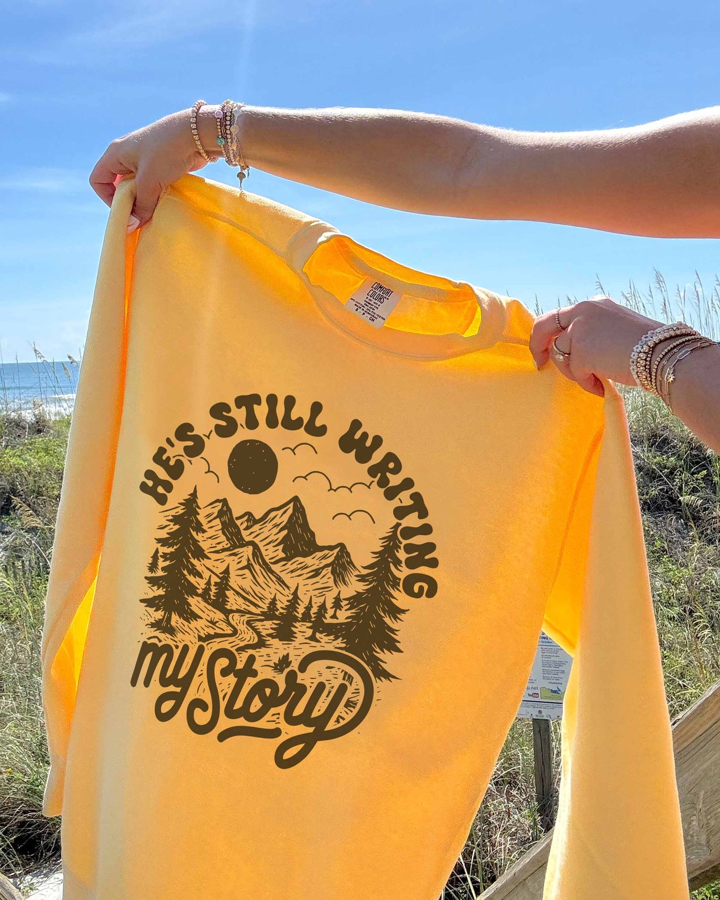 He's Still Writing My Story Christian Comfort Colors® Sweatshirt | Women's Faith Crewneck