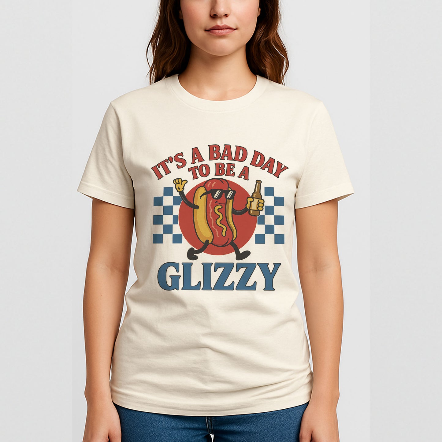 Funny Fourth Of July Hot Dog Shirt – It’s A Bad Day To Be A Glizzy – Funny 4th Shirts - Natural Tee - Up To 5X