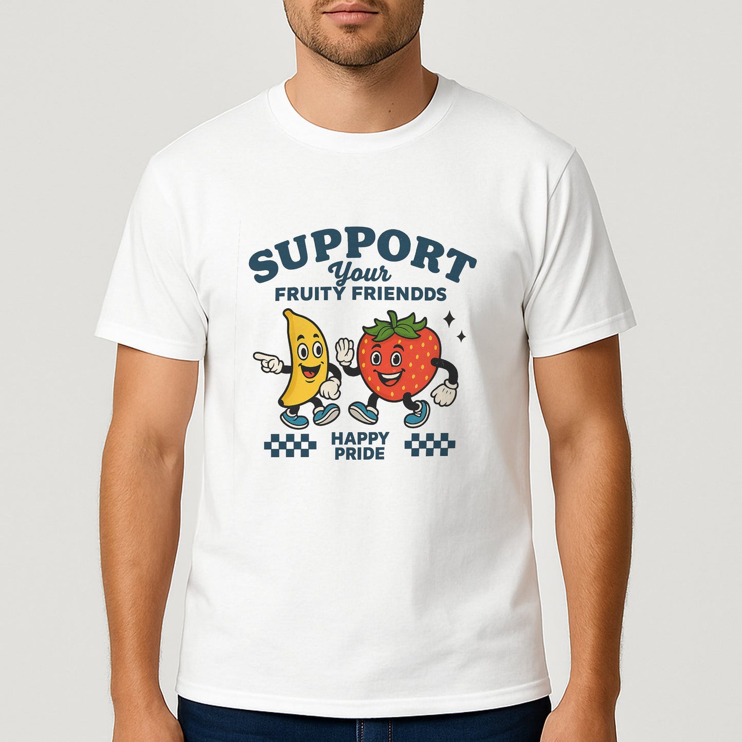 Support Your Fruity Friends Strawberry T-Shirt – Funny LGBTQ Pride Month Shirt  – White - Up To 5XL